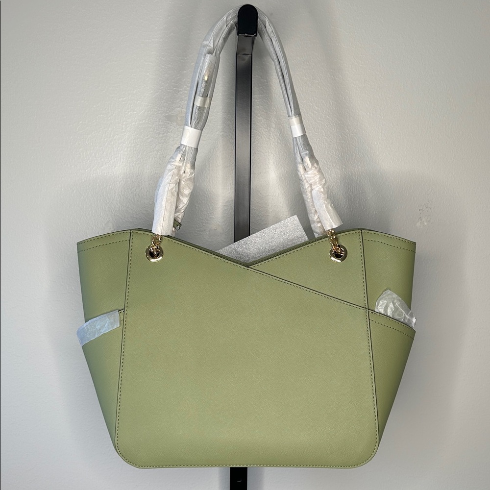 NWT Michael Kors Sage Green Jet Set Travel Leather Tote Retail $558 - Picture 6 of 10